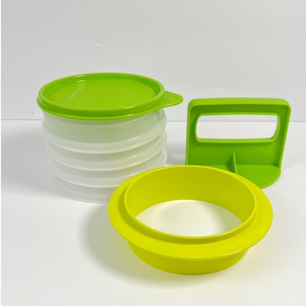 Tupperware Hamburger Press & Keepers Set  Large Patty Mold & Storage